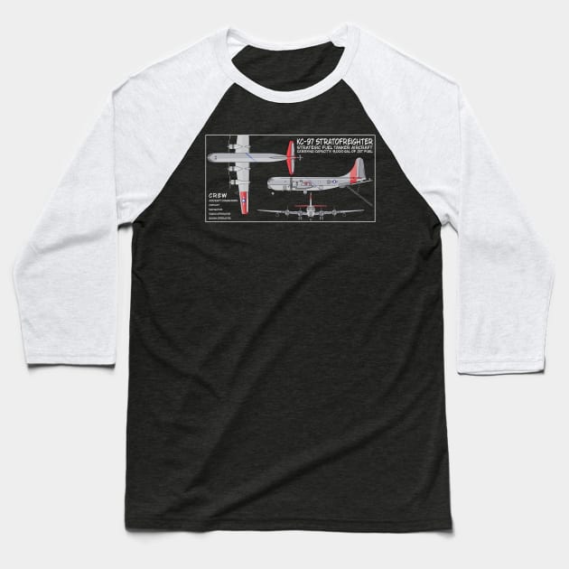 KC-97 Stratofreighter American Tanker Aircraft Diagram Baseball T-Shirt by Battlefields